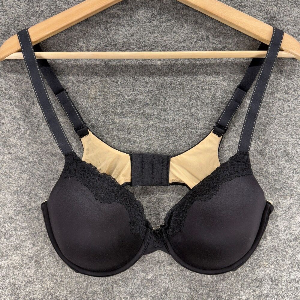 Maidenform Bralette Bra Women 36D Black Lace Opaque Underwired Push Up Nylon